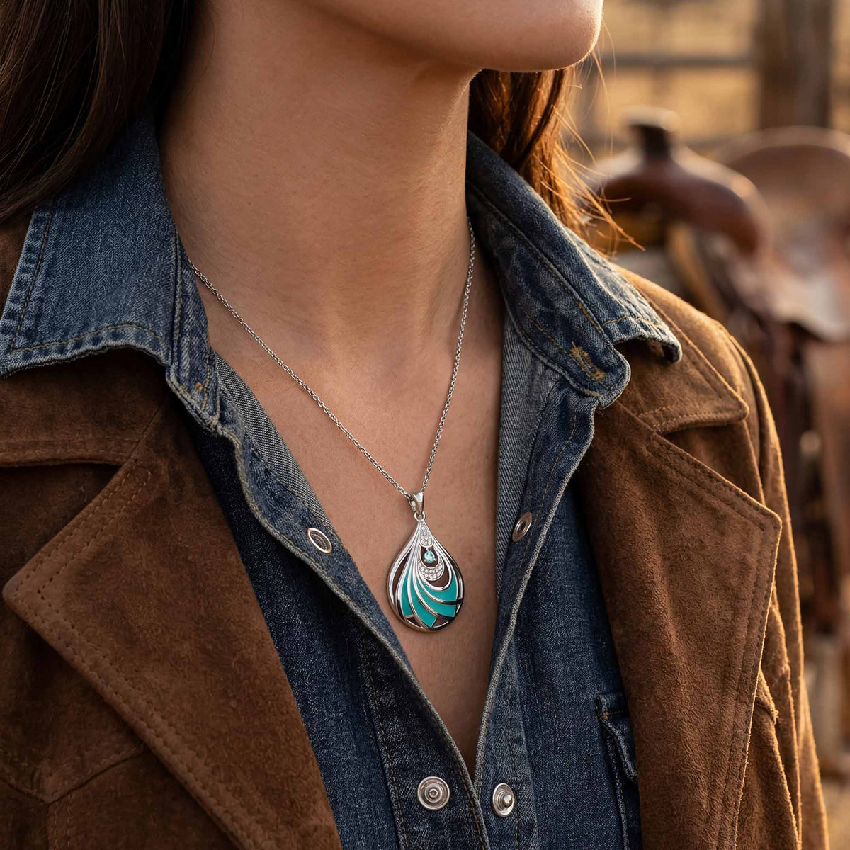 Aqua Swirl Teardrop Necklace — product view 4
