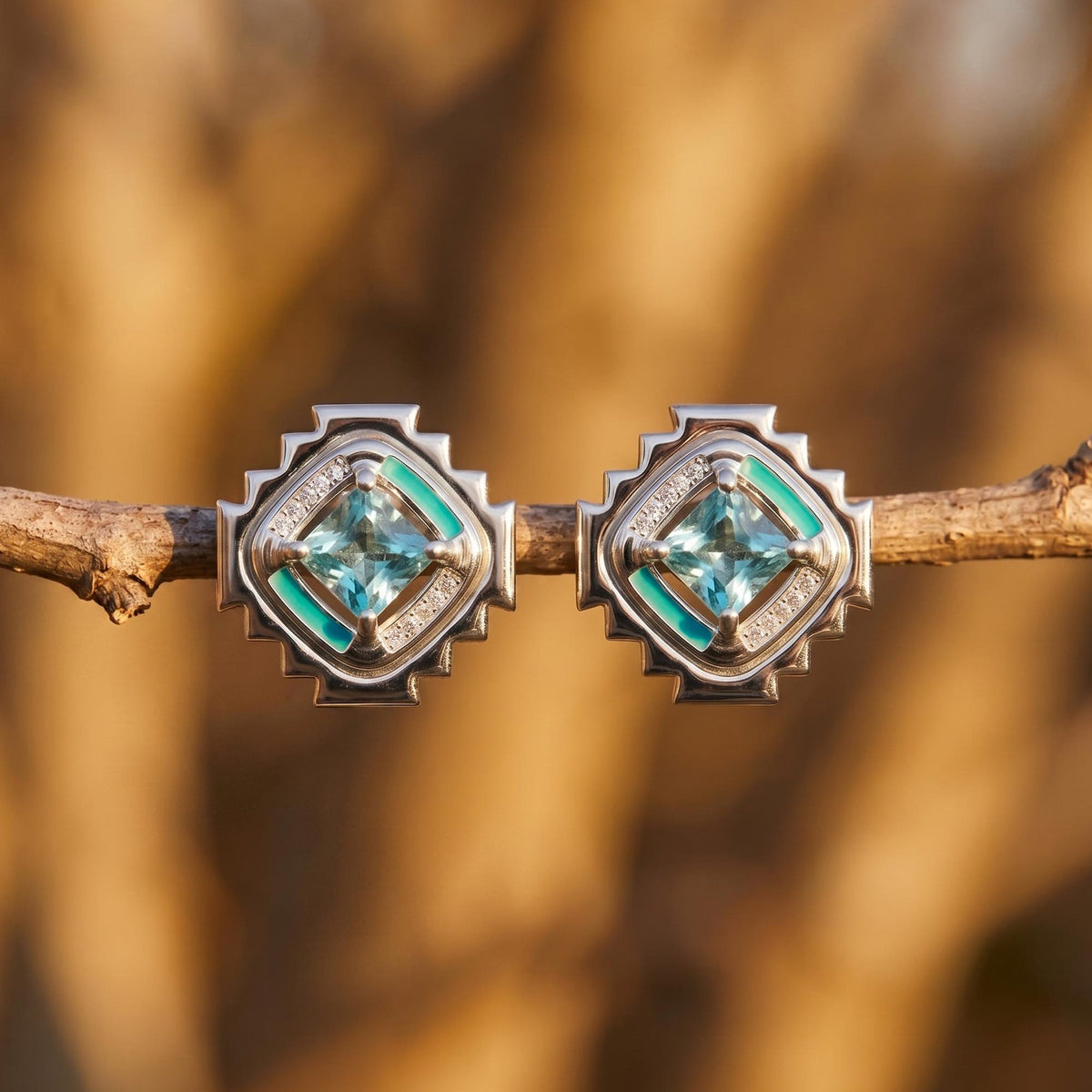 Icy Blue Geometric Stud Earrings — product view 2