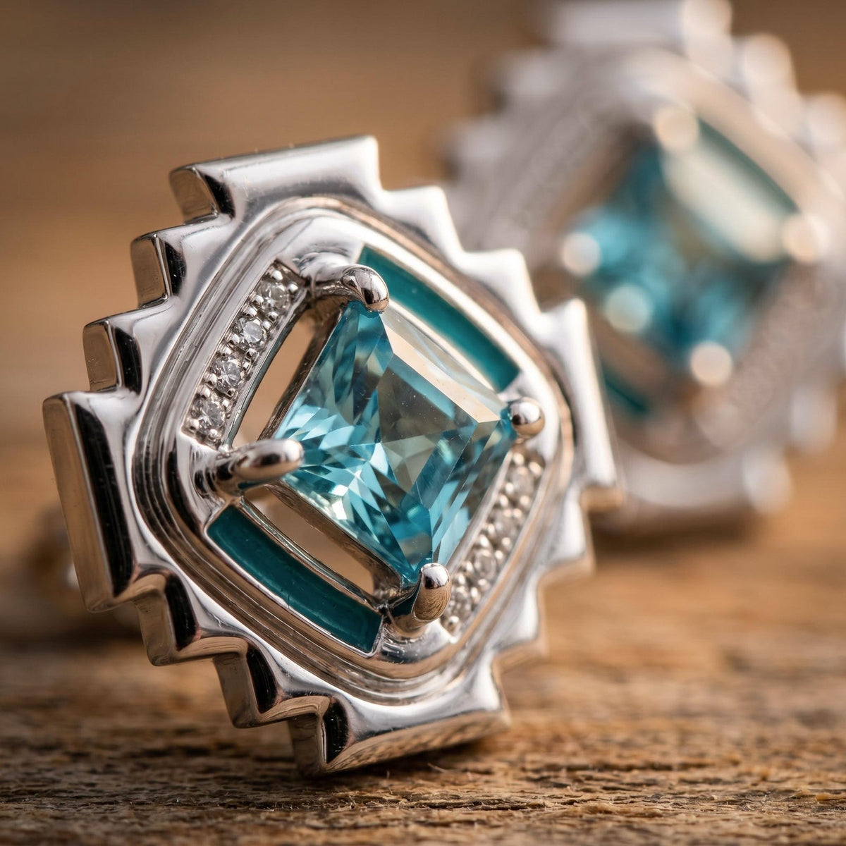 Icy Blue Geometric Stud Earrings — product view 3