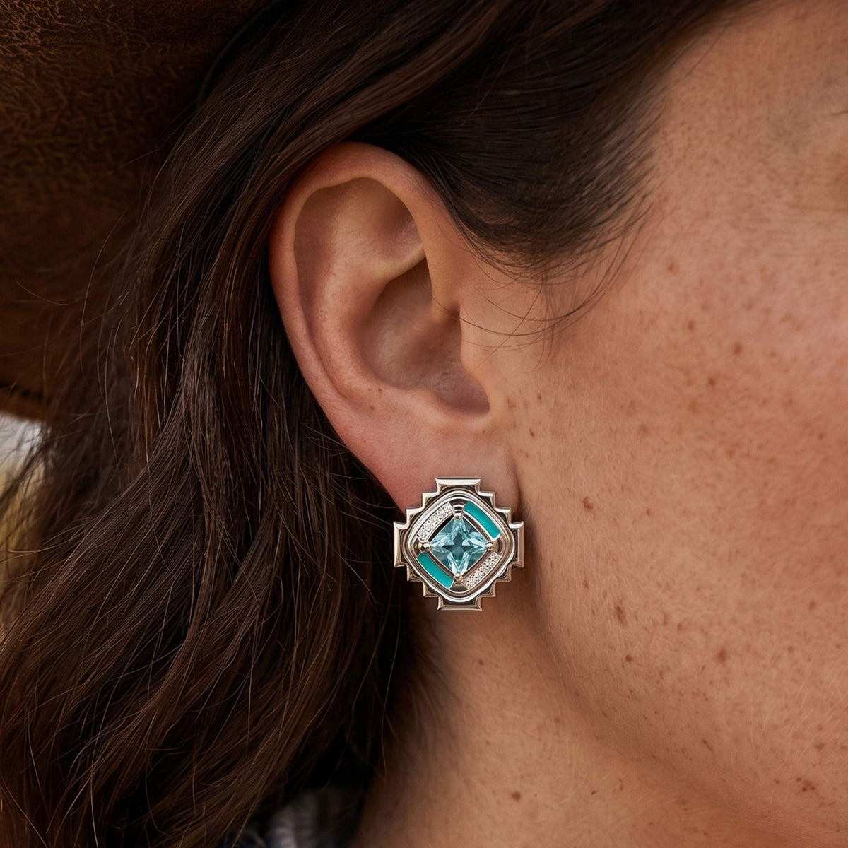 Icy Blue Geometric Stud Earrings — product view 4