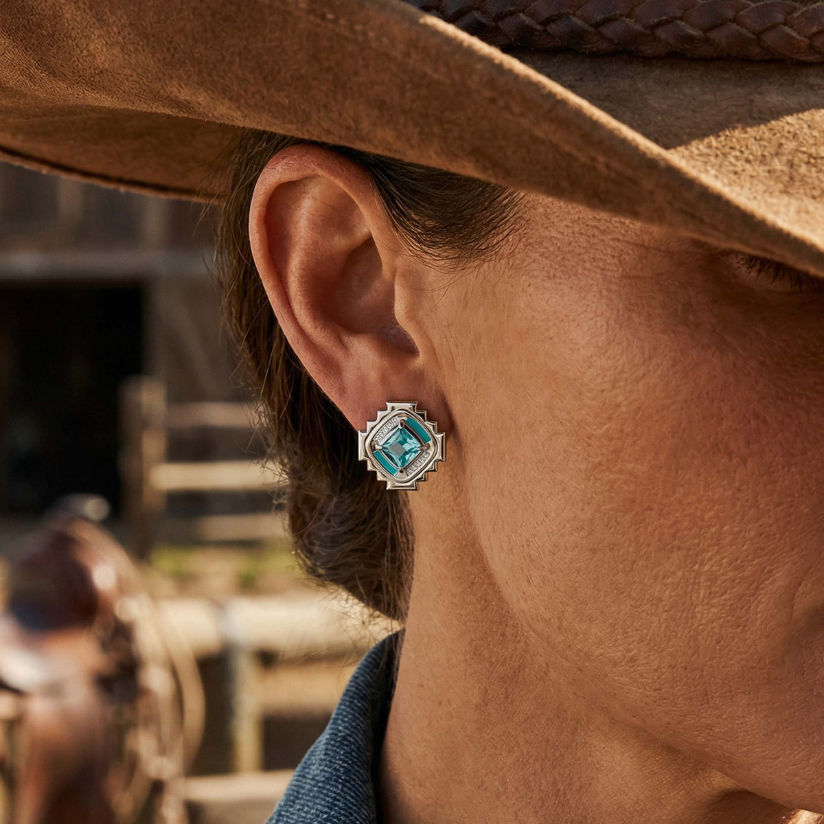 Icy Blue Geometric Stud Earrings — product view 5