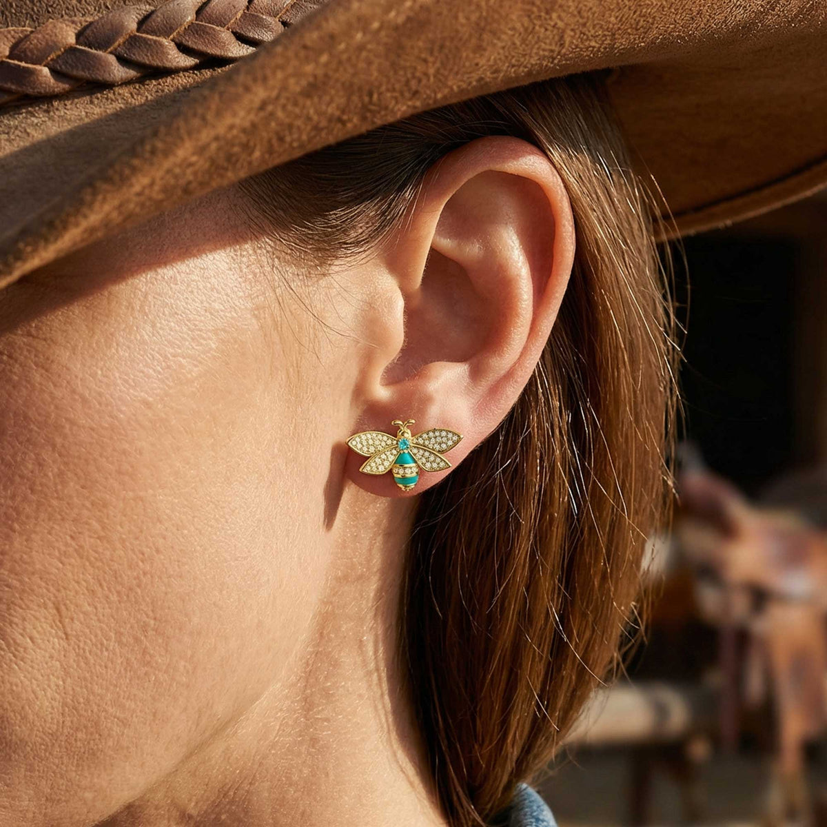 Aqua Bee Stud Earrings — product view 4