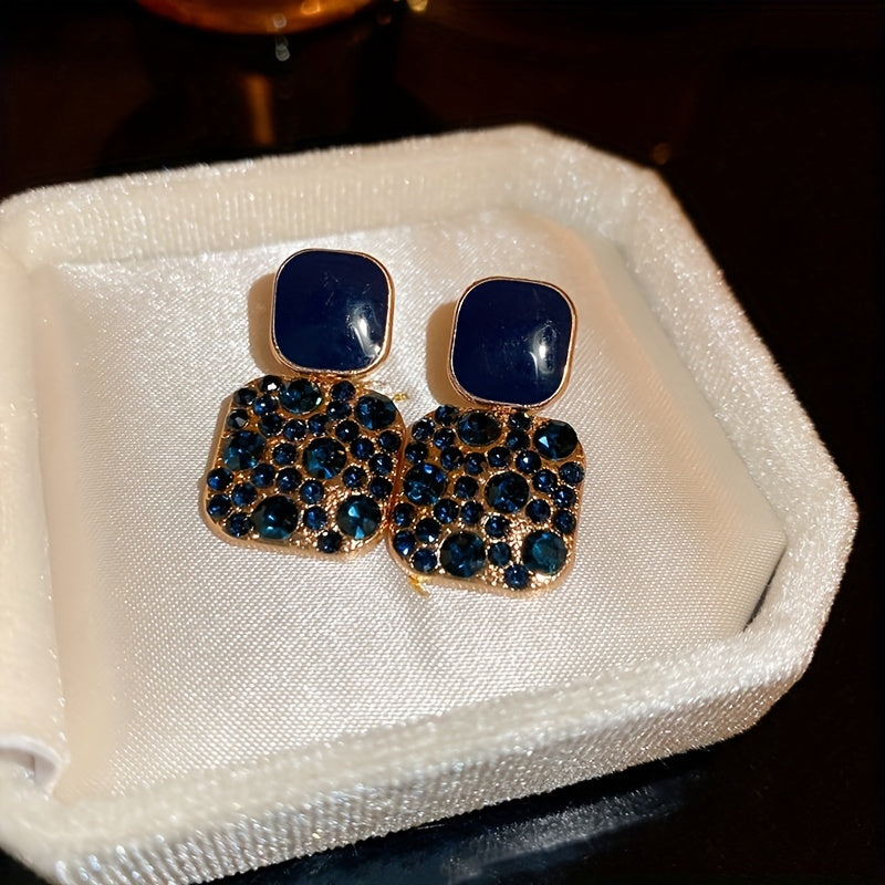Genevieve — Crystal-Inlaid Square Glass Drop Earrings