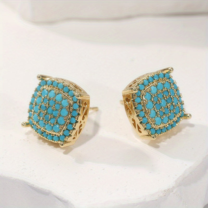 Delia — Synthetic Turquoise Square Stud Earrings