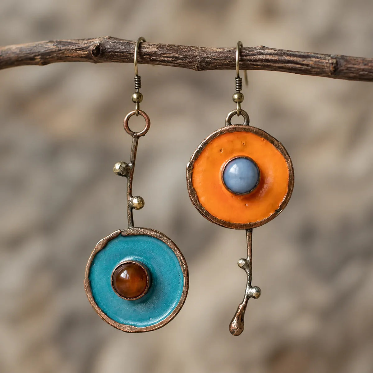 Vintage Asymmetrical Graffiti Antique Bronze Earrings