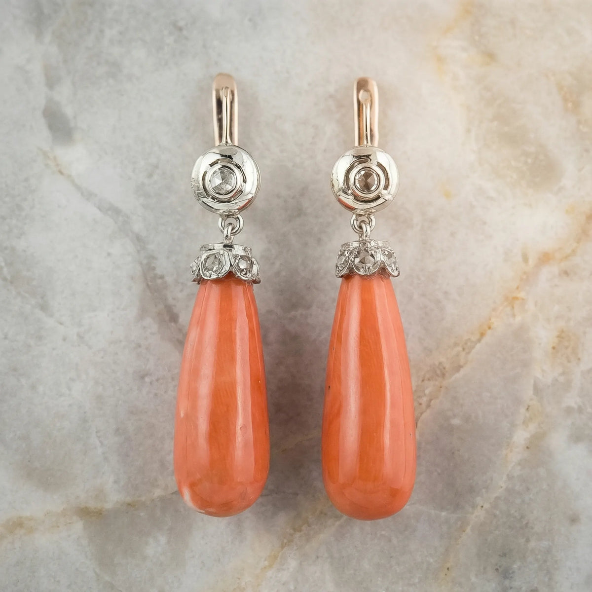 Bohemian antique coral hanging earrings