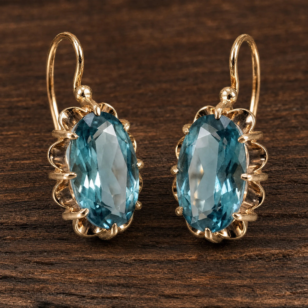 Vintage Blue Crystal Golden Earrings