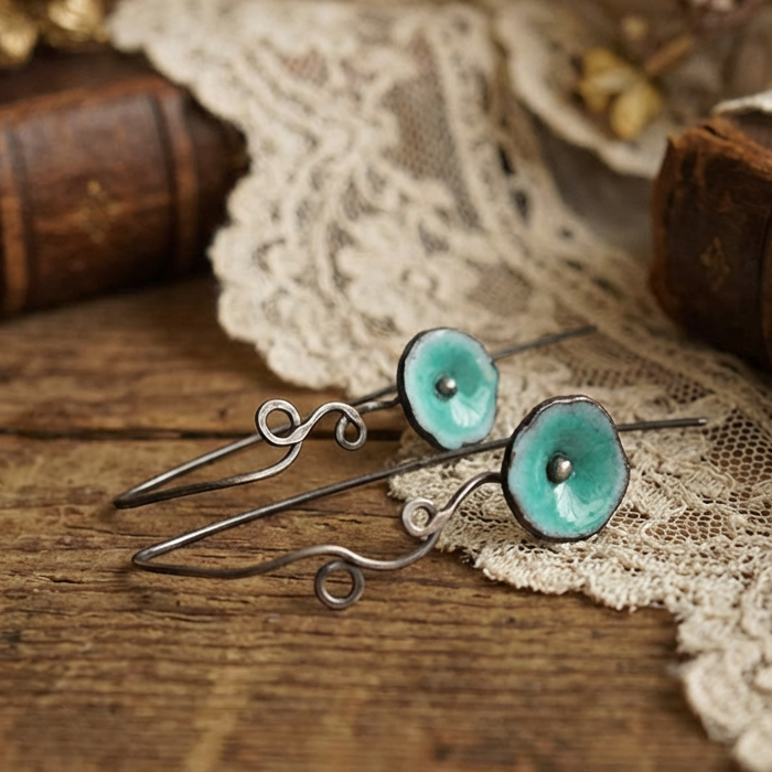 Vintage blue enamel floral earrings