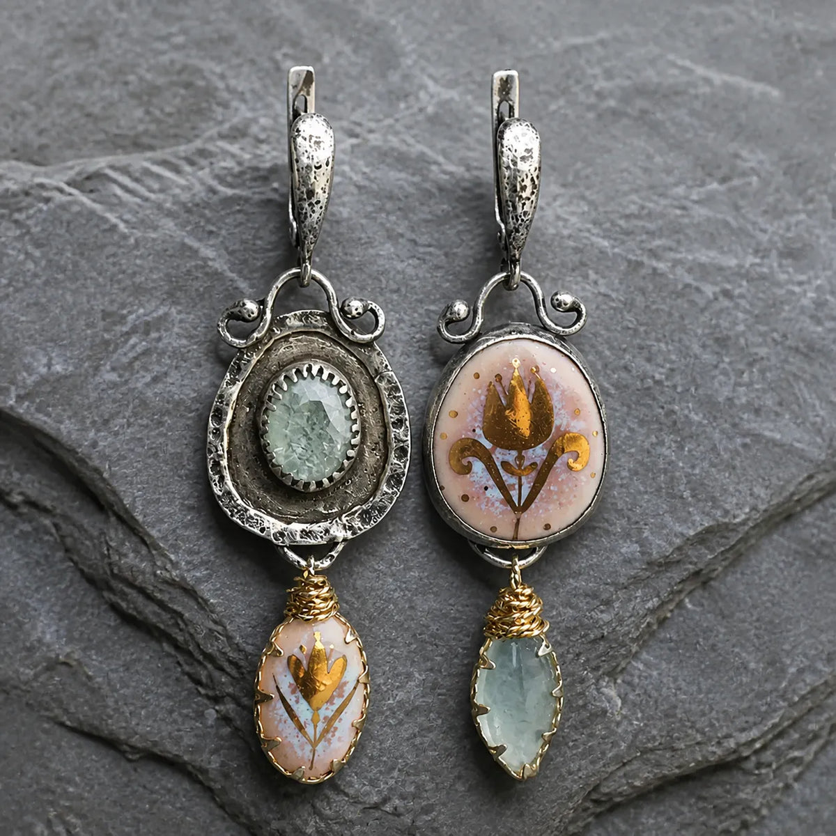 Vintage Blue Irregular Flower Earrings