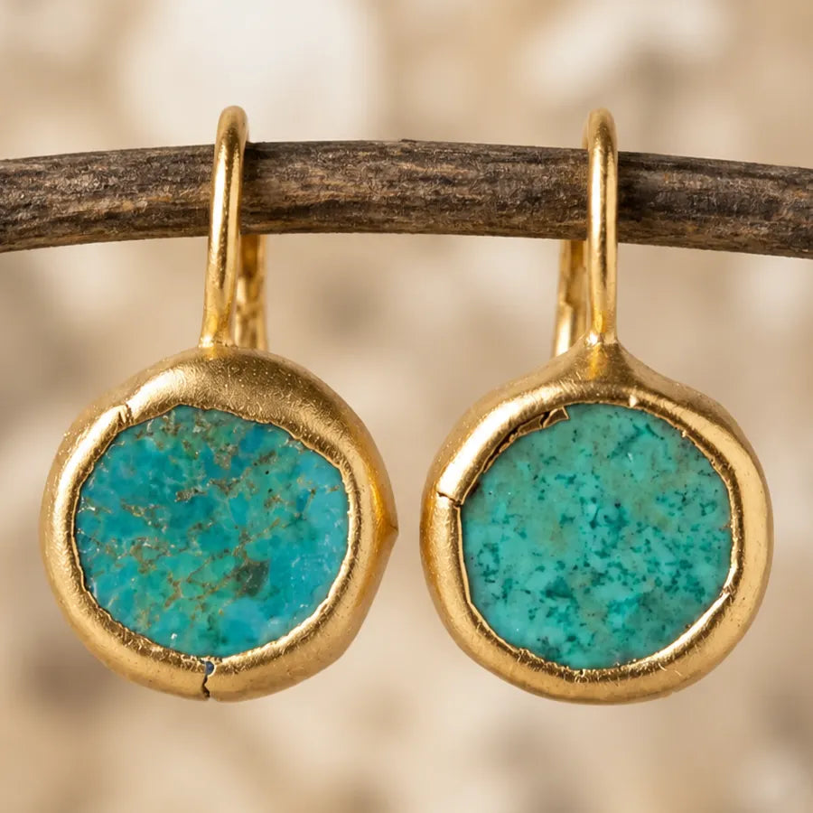 Gold Earrings with Turquoise Stone