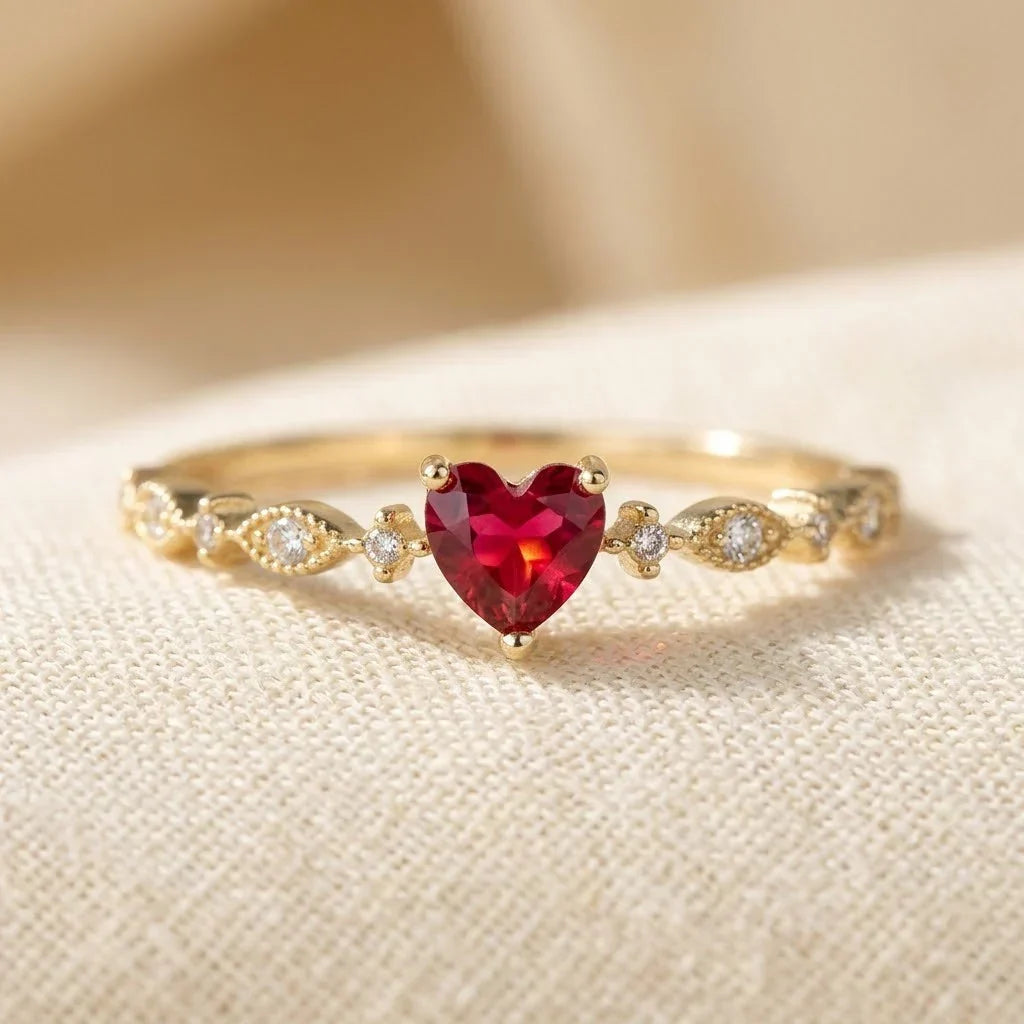 Cyrielle — Gold Ruby Heart Ring
