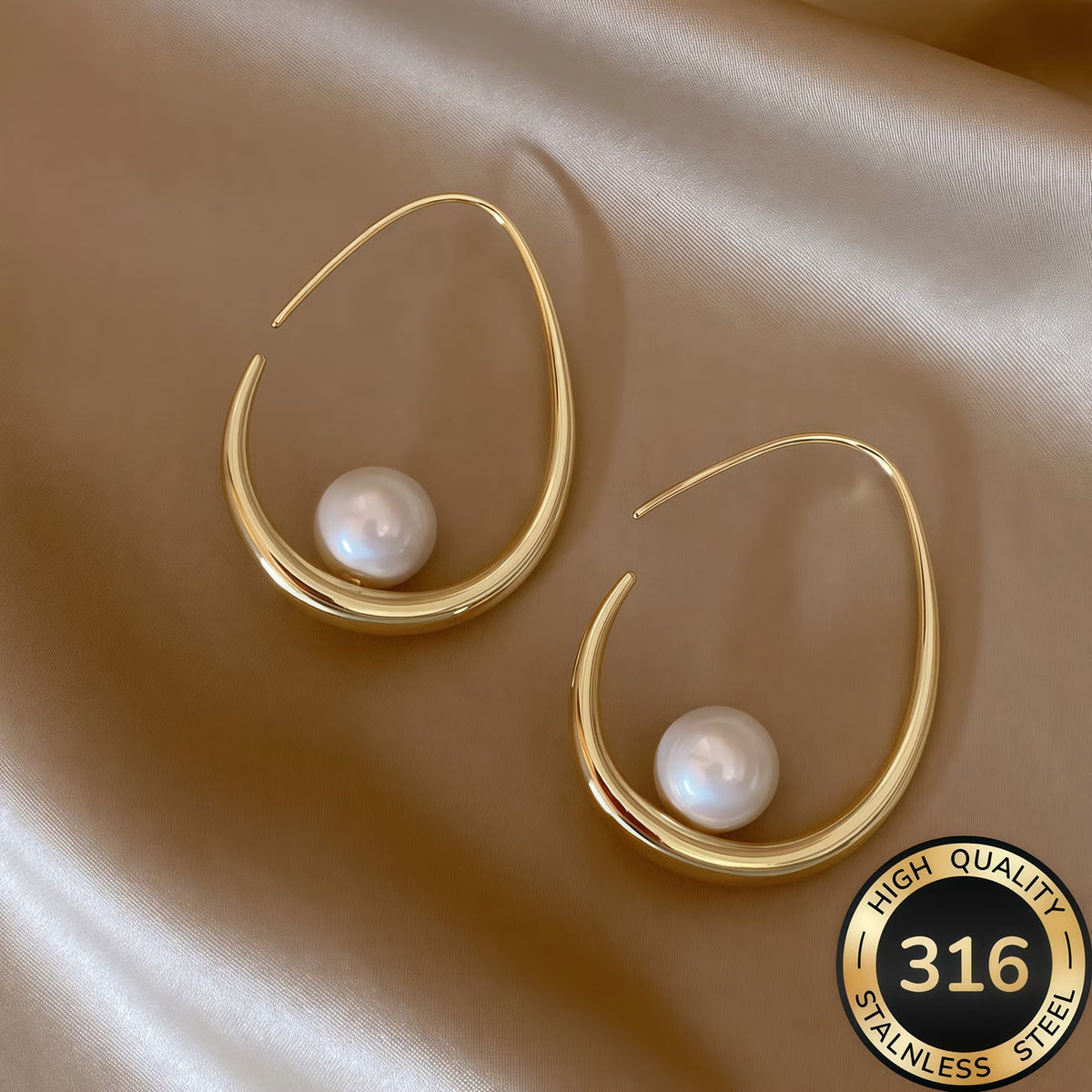 Maribel — Crescent Pearl Hoop Earrings