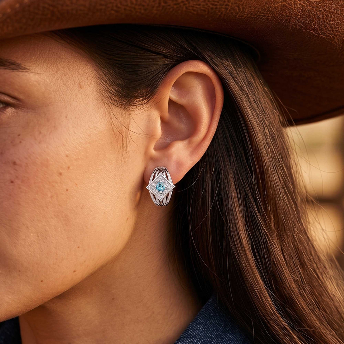Icy Blue Geometric Hoop Earrings — product view 4