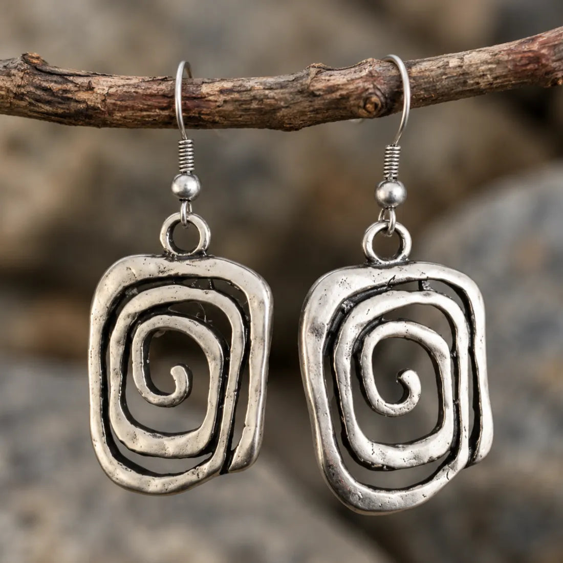 Spiral Boho Earrings in Silver