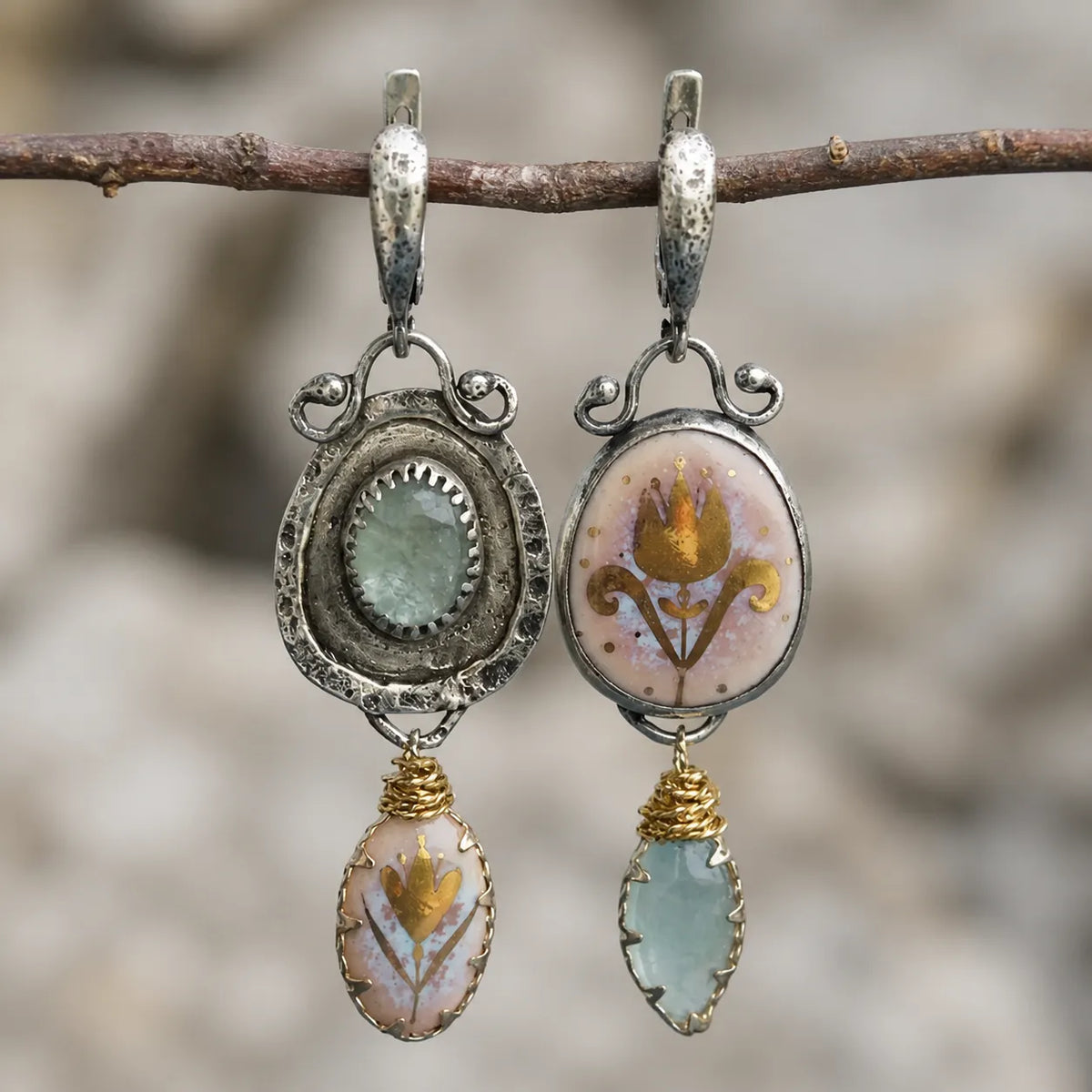 Vintage Blue Irregular Flower Earrings
