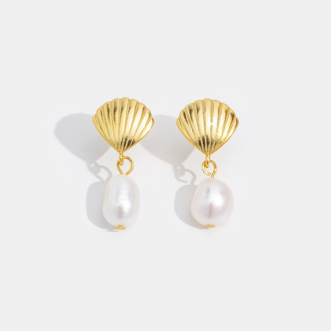 Rita — Freshwater Pearl & Gold Shell Earrings