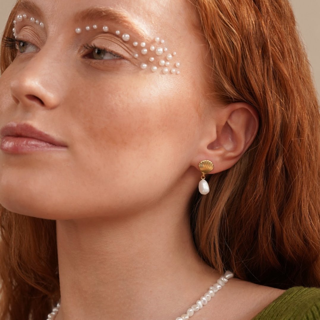 Rita — Freshwater Pearl & Gold Shell Earrings