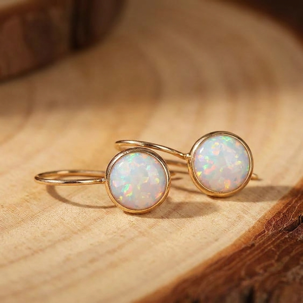 Imogen — Vintage Opal Stone Gold Earrings