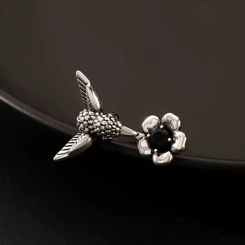 Flossie — Hummingbird & Flower Ring – Adjustable Open Bird Ring