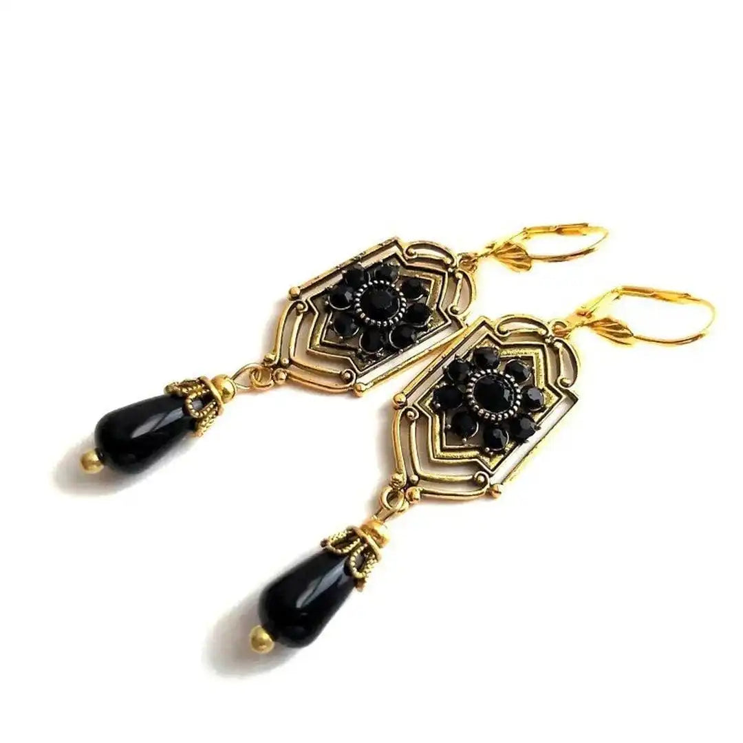 Autumn — Black Crystal Drop Earrings