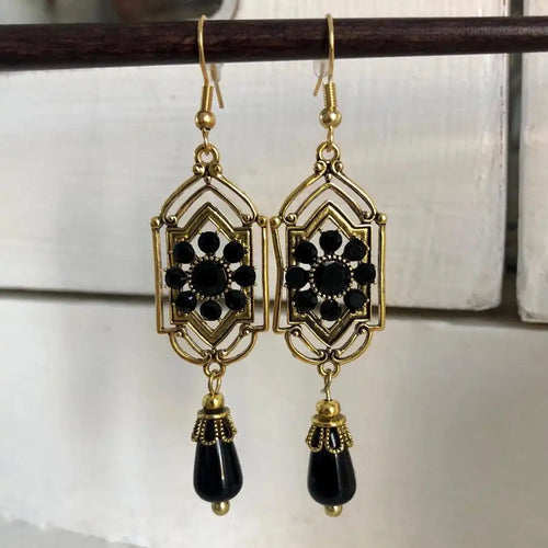 Autumn — Black Crystal Drop Earrings