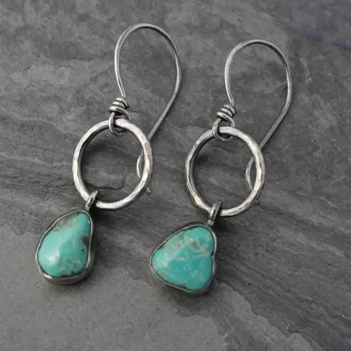 Vintage Silver Earrings with Elegant Turquoise Stone