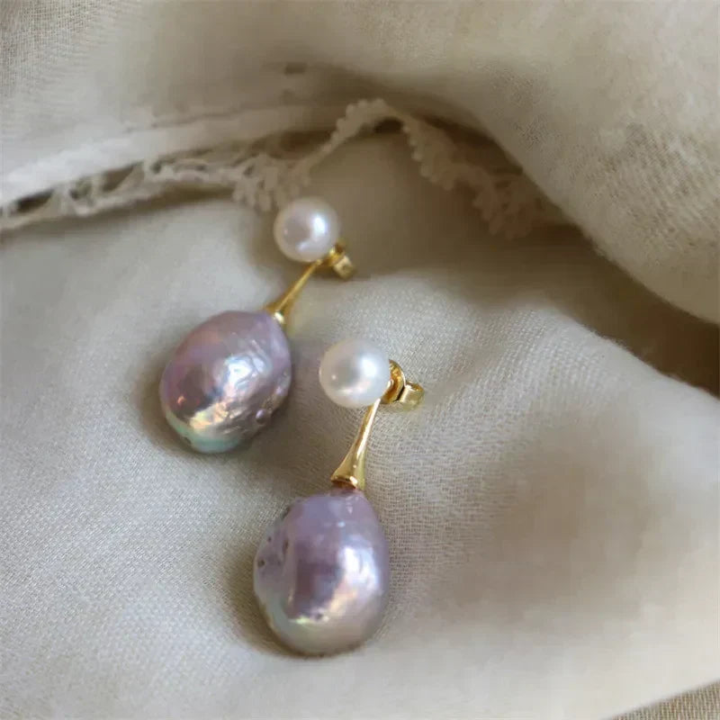 Flavienne — Exquisite Lilac Pearl Earrings in Gold