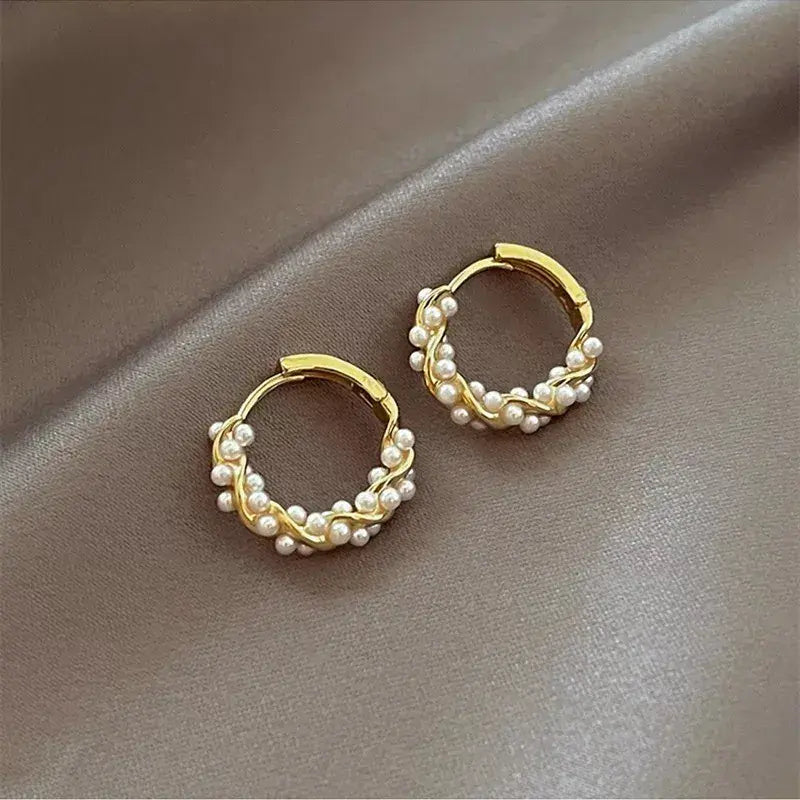 Pearlina — Pearl Inlay Gold Hoops