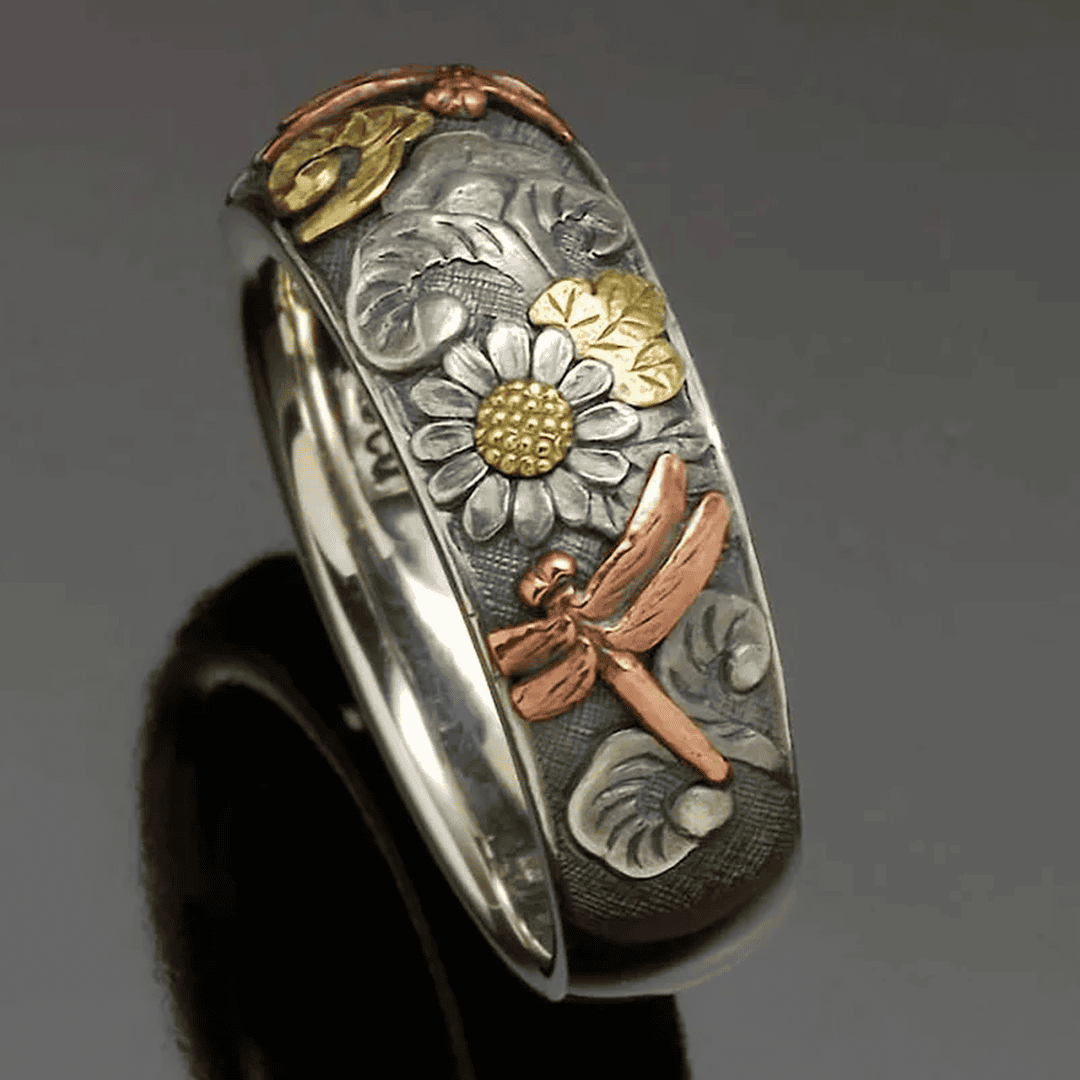 Josephine — Vintage Sunflower Dragonfly Ring