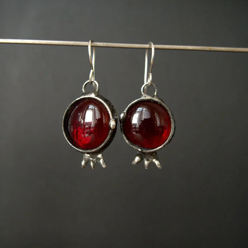 Vintage Earrings with Inset Red Crystal