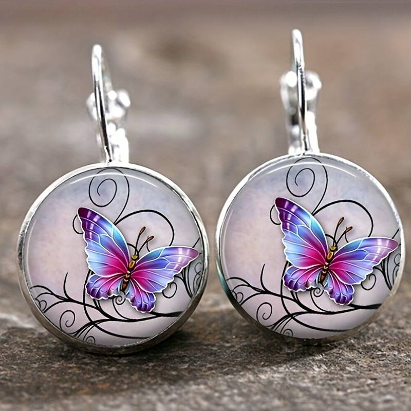 Vintage Butterfly-Shaped Earrings Adorned with Round Crystals