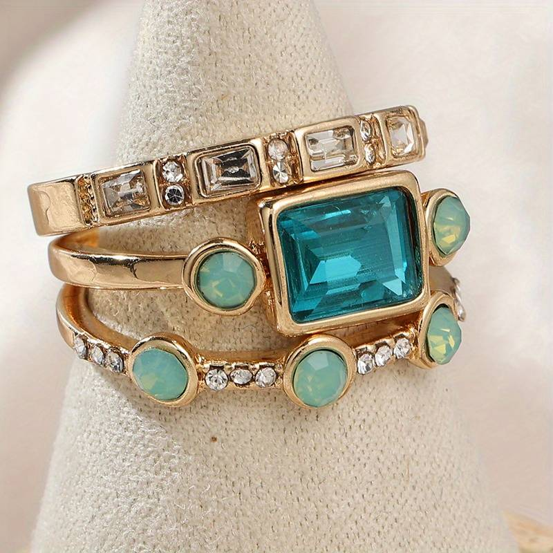 Silver-Tone Vintage Ring with Blue Crystal