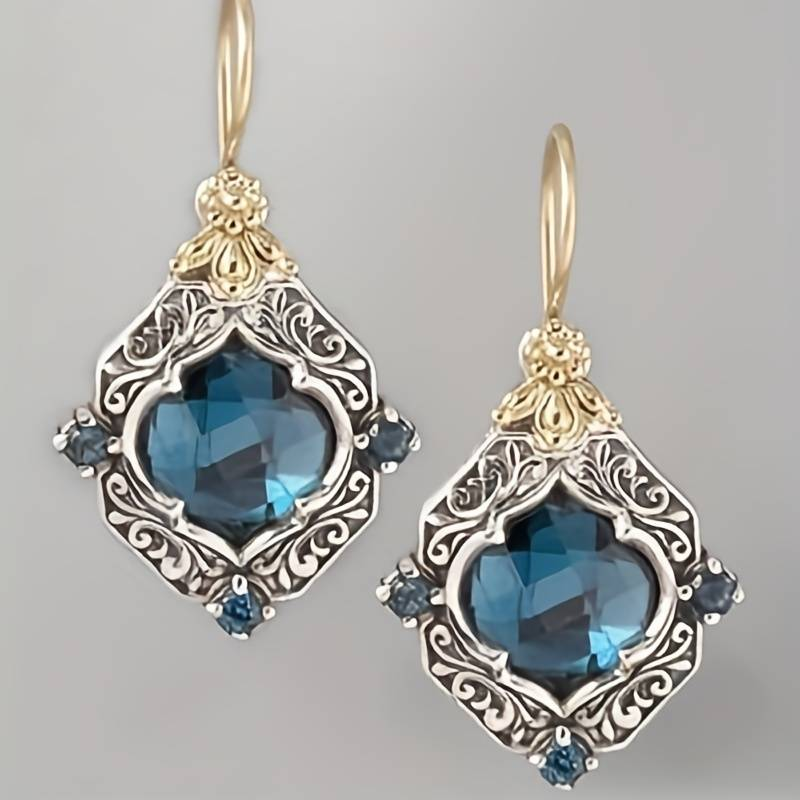 Tabitha — Vintage Blue Crystal Gold & Silver Earrings