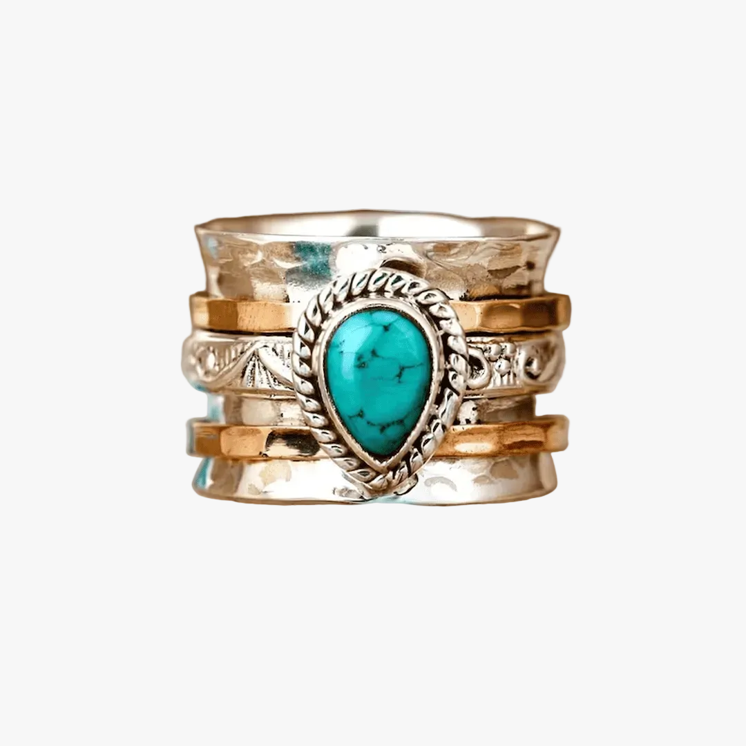 Aava — Antique Gold & Silver Turquoise Ring