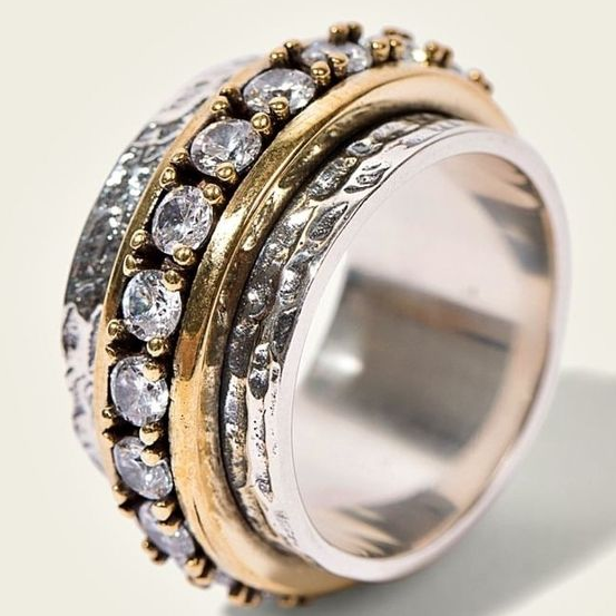 Lynn — Vintage Gold and Silver Ring with Cubic Zirconia