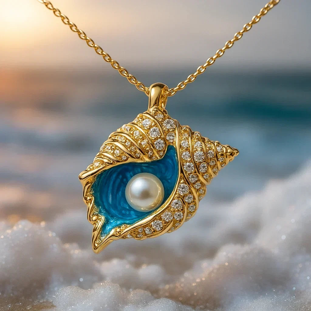 Leocadia — Radiant Pearl Seashell Necklace in Gold