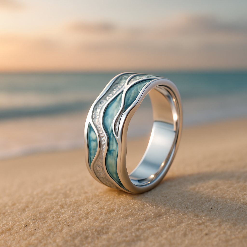 Dana — Silver-Tone Turquoise Wave Ring