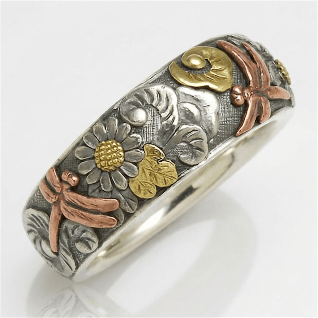 Blythe — Dragonfly Sunflower Silver Ring
