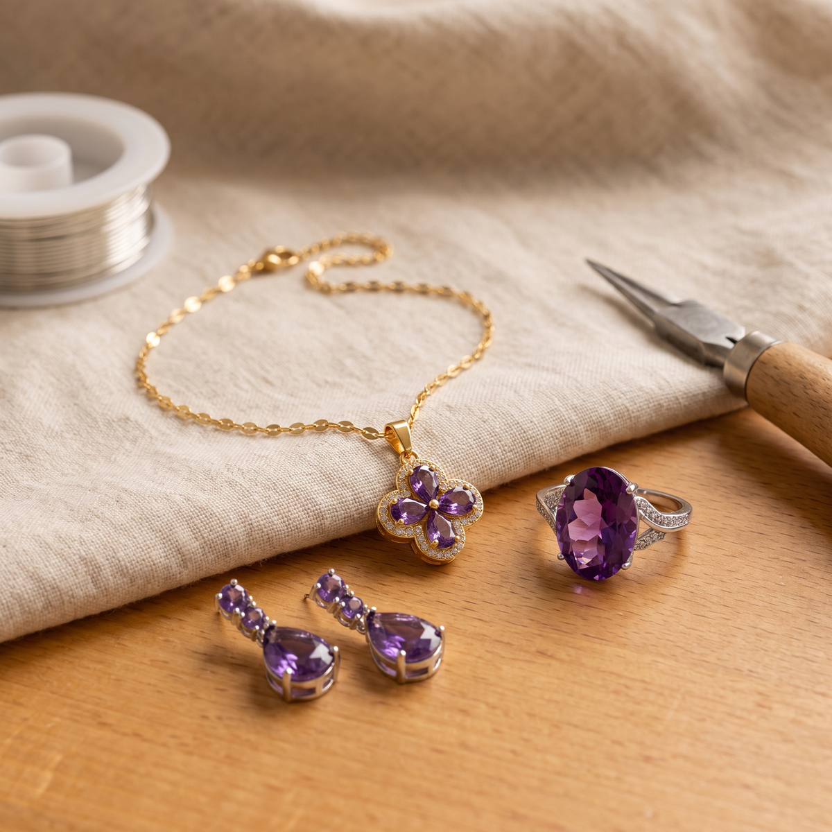 Violette — Amethyst Evening 3-Piece Set: earrings, necklace and ring