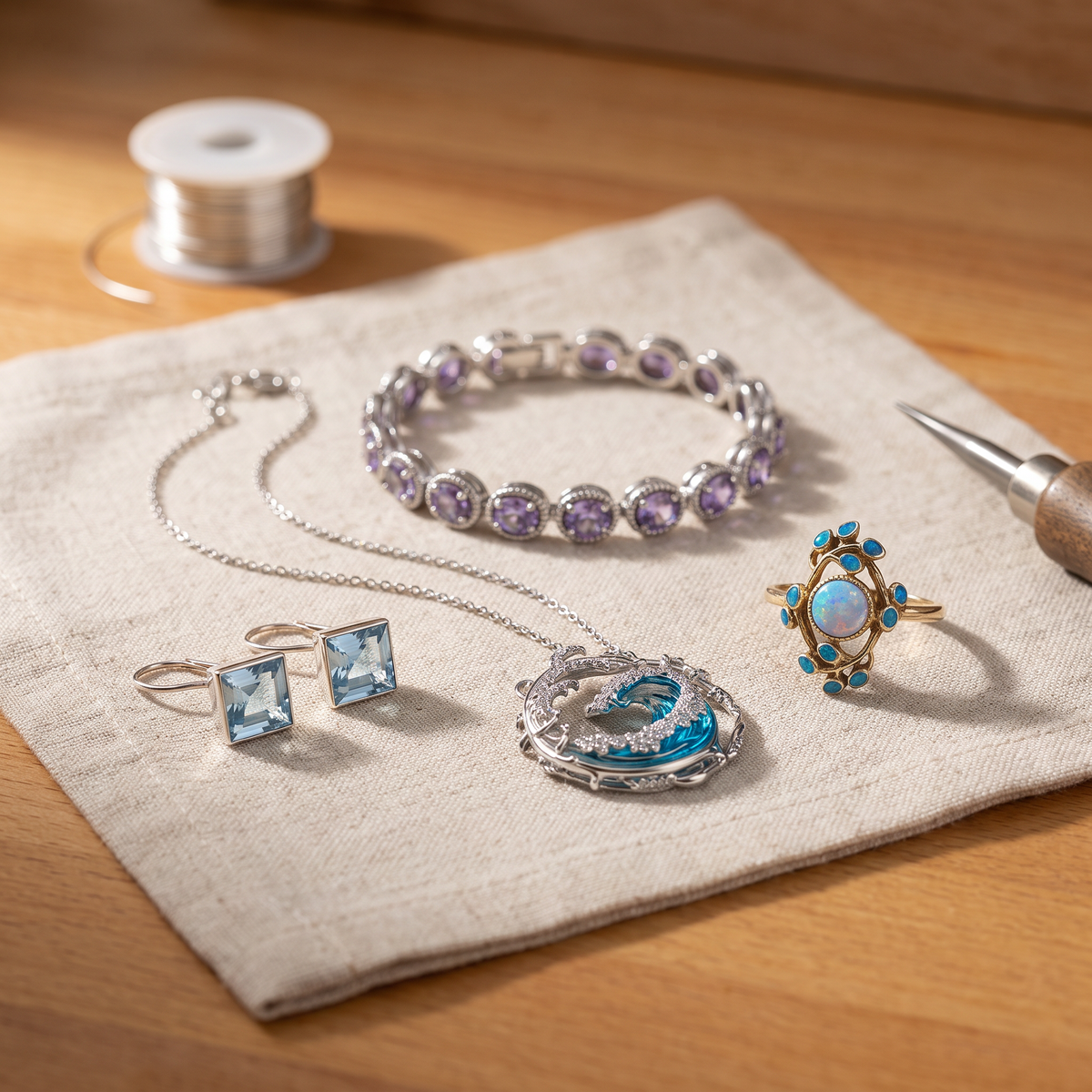 Estelle — Sapphire Night 4-Piece Set: earrings, necklace, ring and bracelet