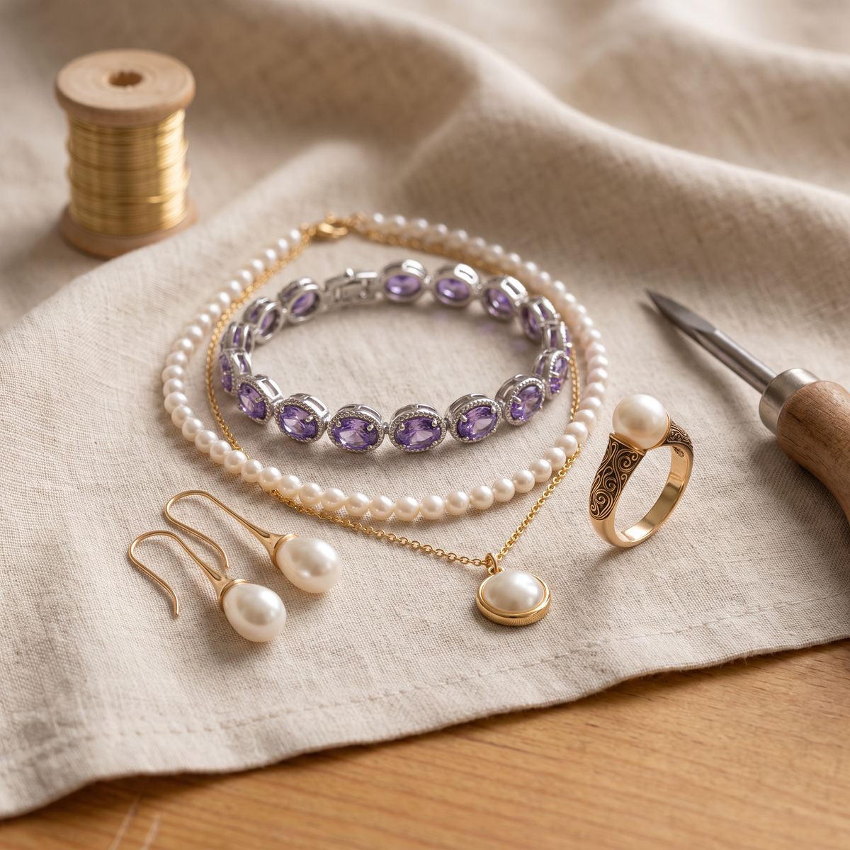 Rosalie — Pearl Legacy 4-Piece Set: earrings, necklace, ring and bracelet
