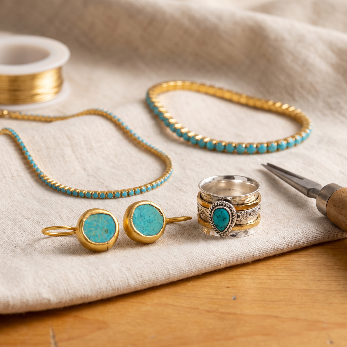 Odette — Turquoise Heirloom 4-Piece Set: earrings, necklace, ring and bracelet