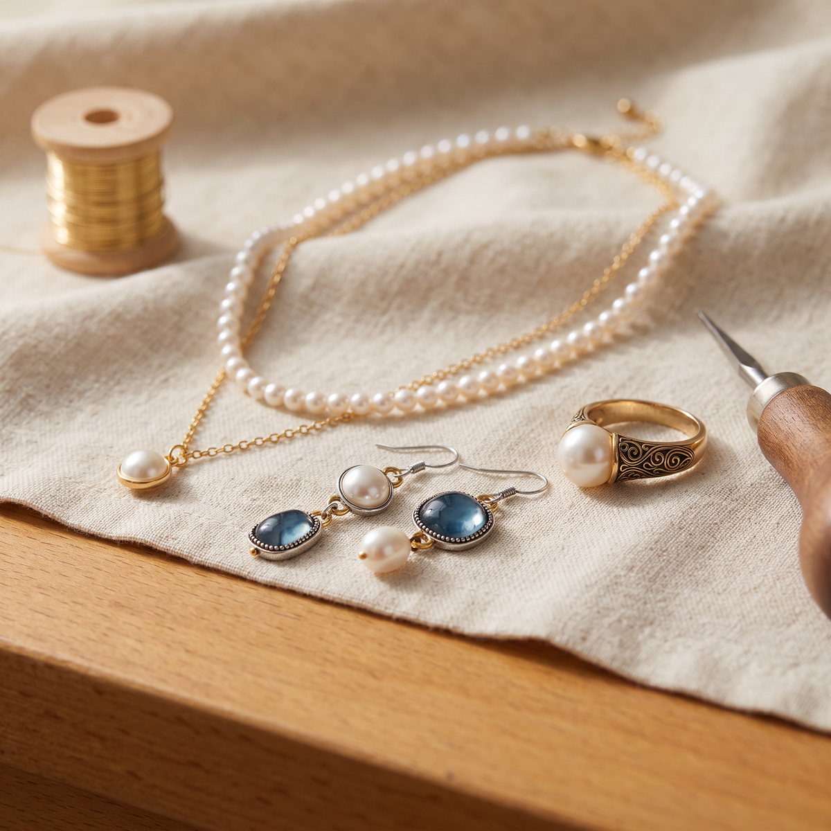 Mireille — Blue Pearl Heirloom 3-Piece Set: earrings, necklace and ring