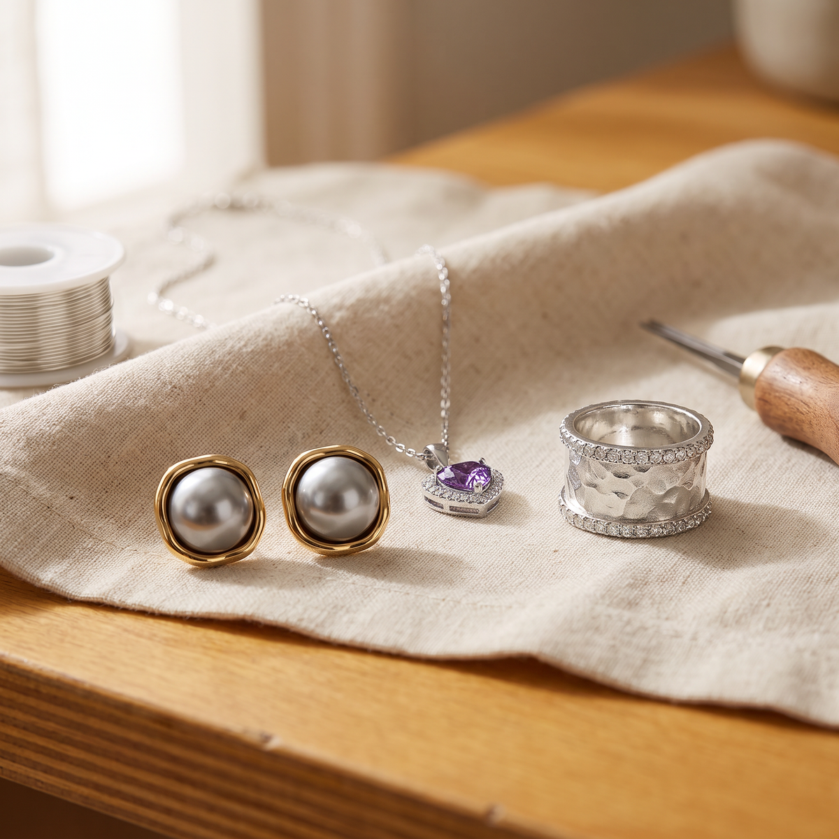 Simone — Midnight Crystal 3-Piece Set: earrings, necklace and ring