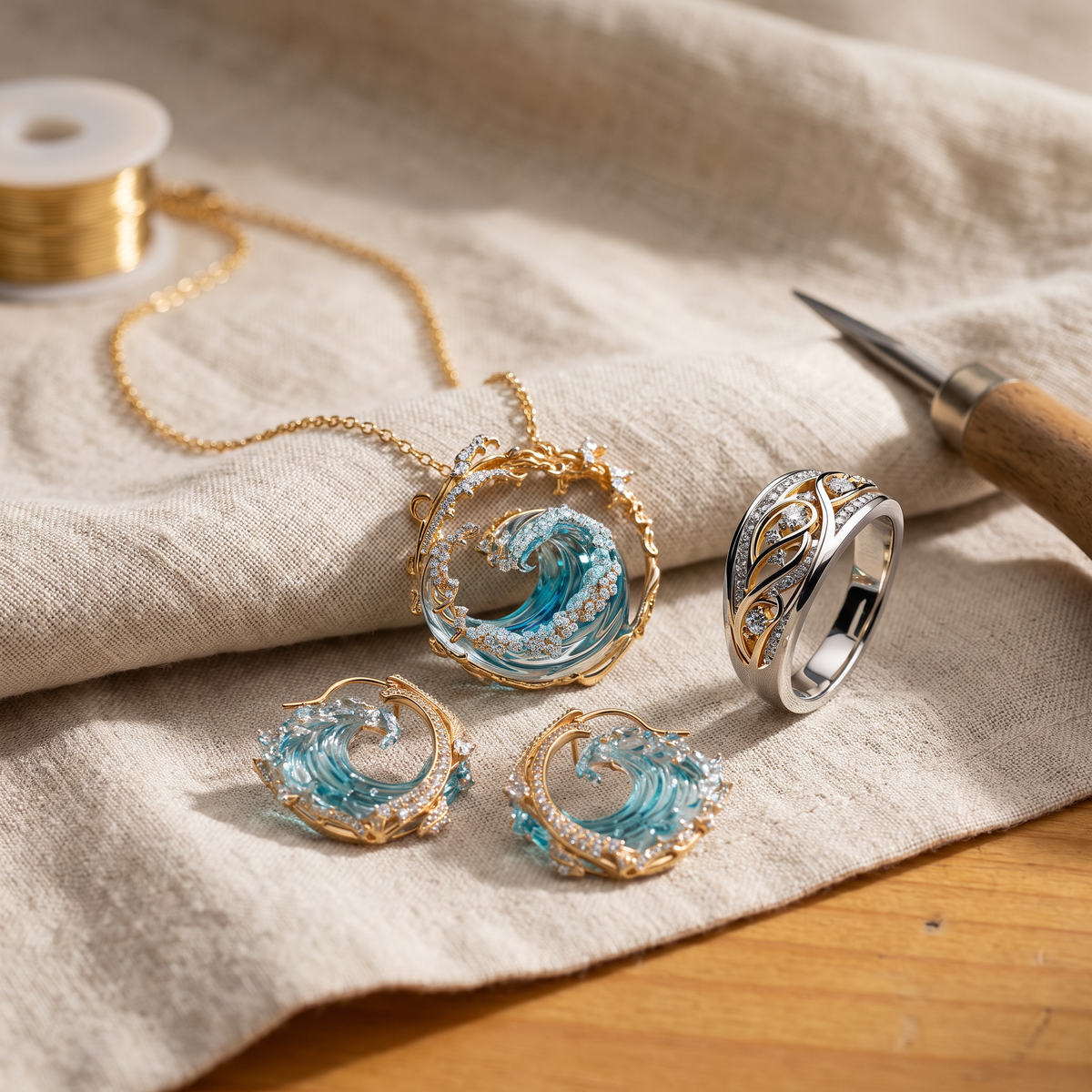 Marielle — Ocean Promise 3-Piece Set: earrings, necklace and ring