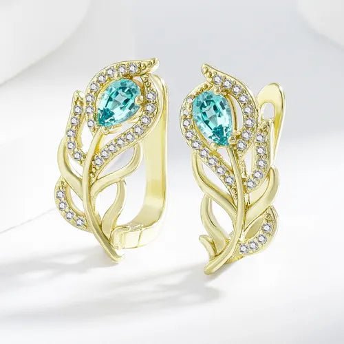 Ines — Bohemian Gold Turquoise Leaf Earrings