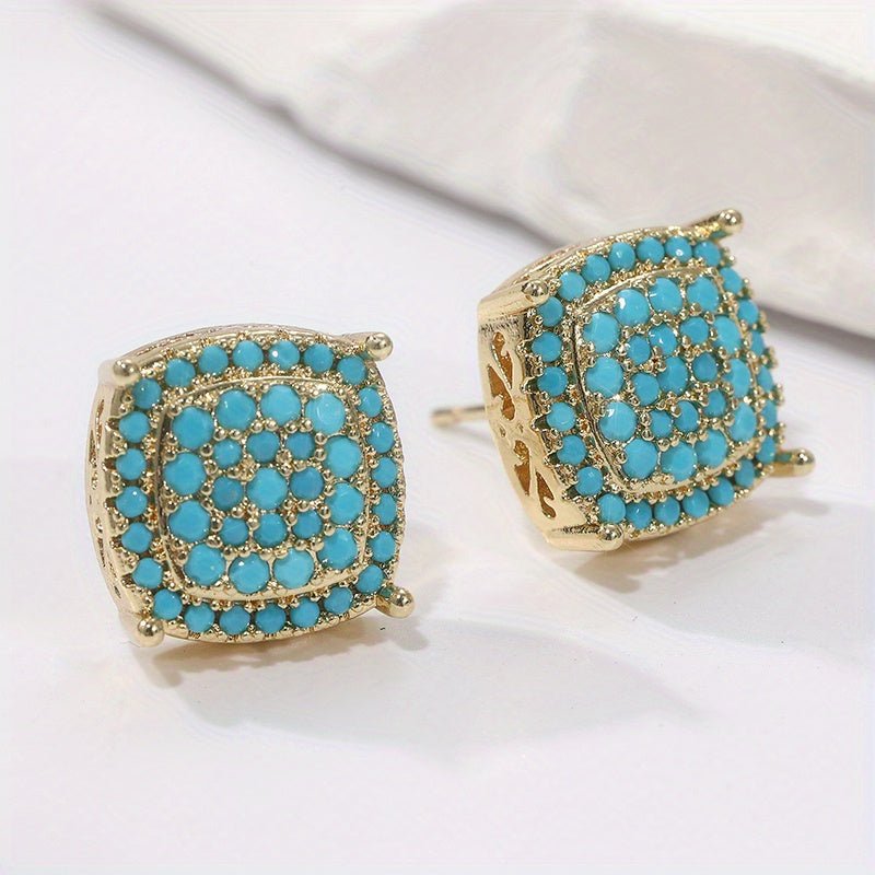 Delia — Synthetic Turquoise Square Stud Earrings