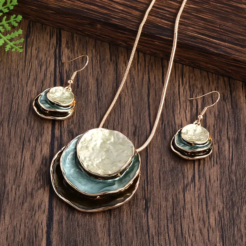 Paloma — Vintage Blue Layered Stone Set (Necklace+Earrings)