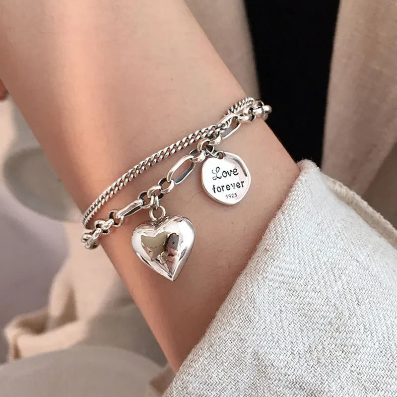 925 Silver Bracelet Engraved Love Forever with 2 Free Charms