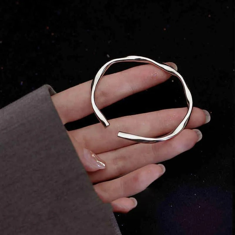 Thick Adjustable 925 Silver Cuff with Irregular Shape